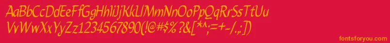 フォントCarynRegular – 赤い背景にオレンジの文字