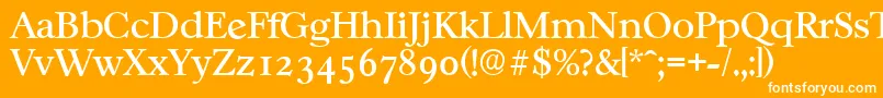 CasablancaserialRegular-Schriftart – Weiße Schriften auf orangefarbenem Hintergrund