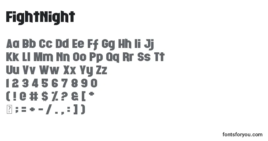 Schriftart FightNight – Alphabet, Zahlen, spezielle Symbole