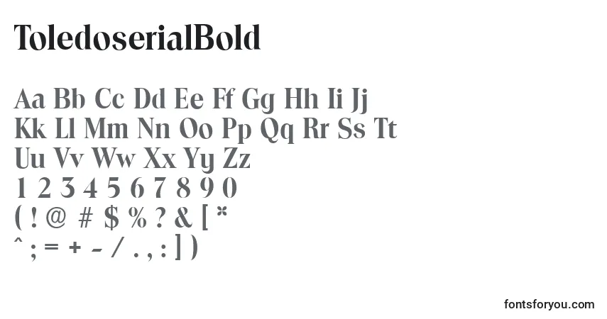 A fonte ToledoserialBold – alfabeto, números, caracteres especiais