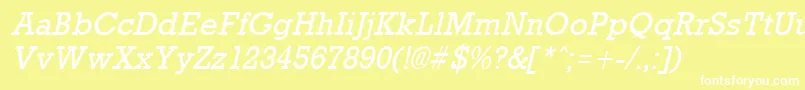 RockneyItalic-fontti – valkoiset fontit keltaisella taustalla