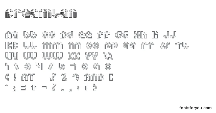 Dreamlan-fontti – aakkoset, numerot, erikoismerkit