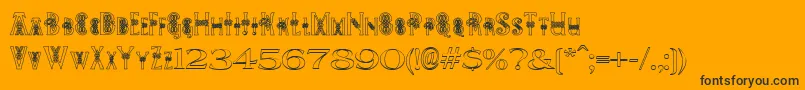 Pees Celtic Outline-Schriftart – Schwarze Schriften auf orangefarbenem Hintergrund