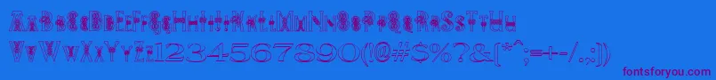 Pees Celtic Outline-Schriftart – Violette Schriften auf blauem Hintergrund