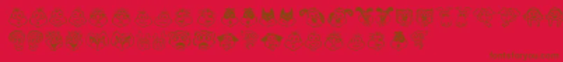 KimsToons-Schriftart – Braune Schriften auf rotem Hintergrund