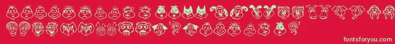 KimsToons-Schriftart – Grüne Schriften auf rotem Hintergrund