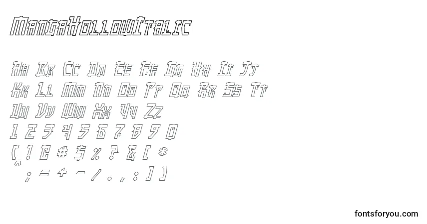 Шрифт MangaHollowItalic – алфавит, цифры, специальные символы