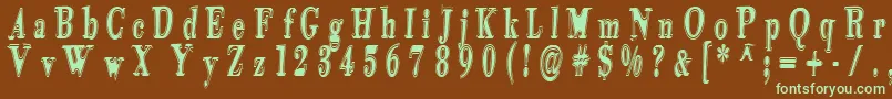 Tidelagskoprofag-Schriftart – Grüne Schriften auf braunem Hintergrund