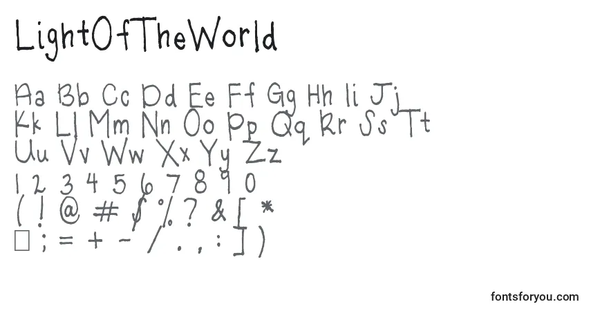 A fonte LightOfTheWorld – alfabeto, números, caracteres especiais