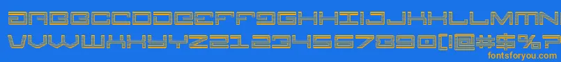 フォントLegionchrome – オレンジ色の文字が青い背景にあります。