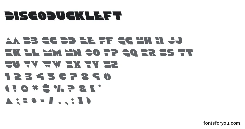 A fonte Discoduckleft – alfabeto, números, caracteres especiais