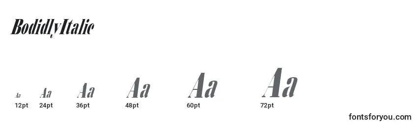 BodidlyItalic Font Sizes