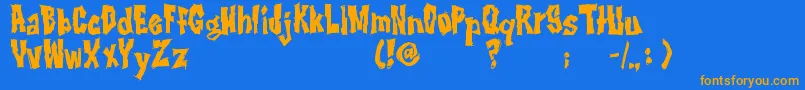 フォントRwImbd – オレンジ色の文字が青い背景にあります。