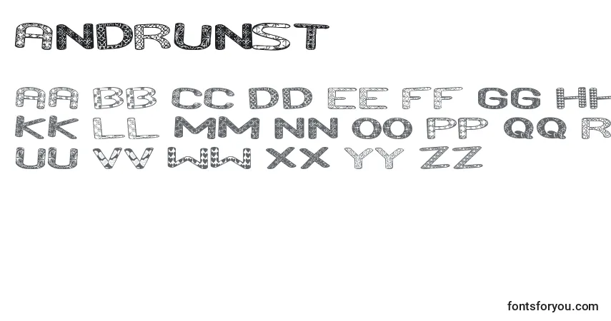 Czcionka AndRunSt – alfabet, cyfry, specjalne znaki
