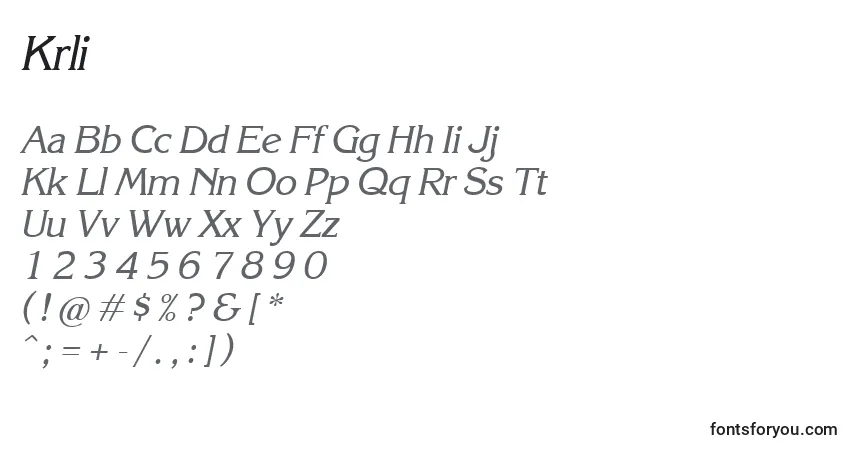 Krli-fontti – aakkoset, numerot, erikoismerkit
