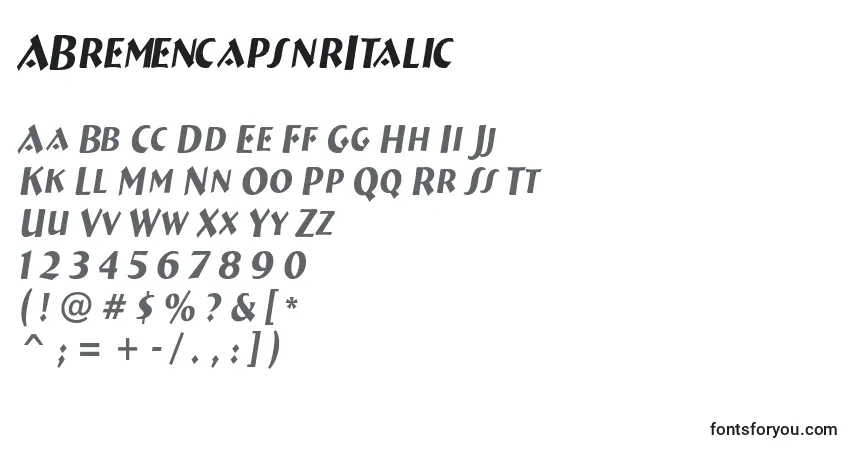 Шрифт ABremencapsnrItalic – алфавит, цифры, специальные символы