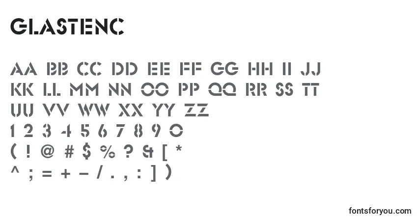 Czcionka Glastenc – alfabet, cyfry, specjalne znaki