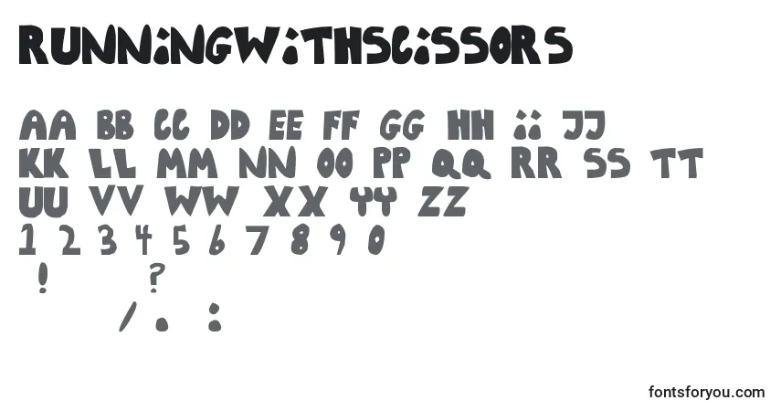 A fonte RunningWithScissors – alfabeto, números, caracteres especiais