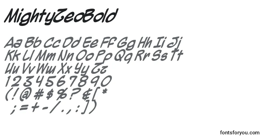 Шрифт MightyZeoBold – алфавит, цифры, специальные символы