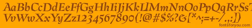 PreissigBolditalic-Schriftart – Braune Schriften auf orangefarbenem Hintergrund