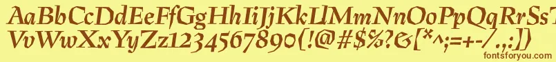 フォントPreissigBolditalic – 茶色の文字が黄色の背景にあります。