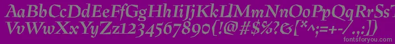 フォントPreissigBolditalic – 紫の背景に灰色の文字