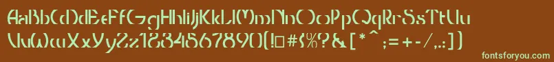 フォントThresholdcp – 緑色の文字が茶色の背景にあります。