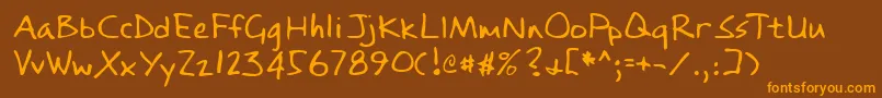 フォントLehn084 – オレンジ色の文字が茶色の背景にあります。