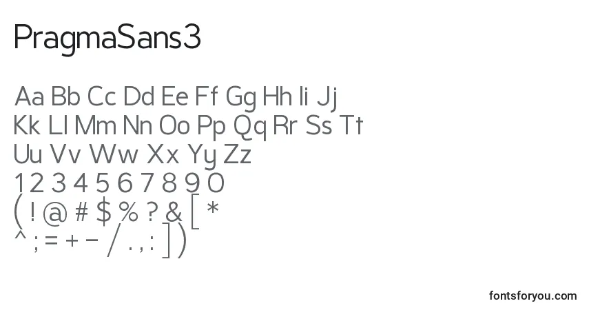 PragmaSans3-fontti – aakkoset, numerot, erikoismerkit