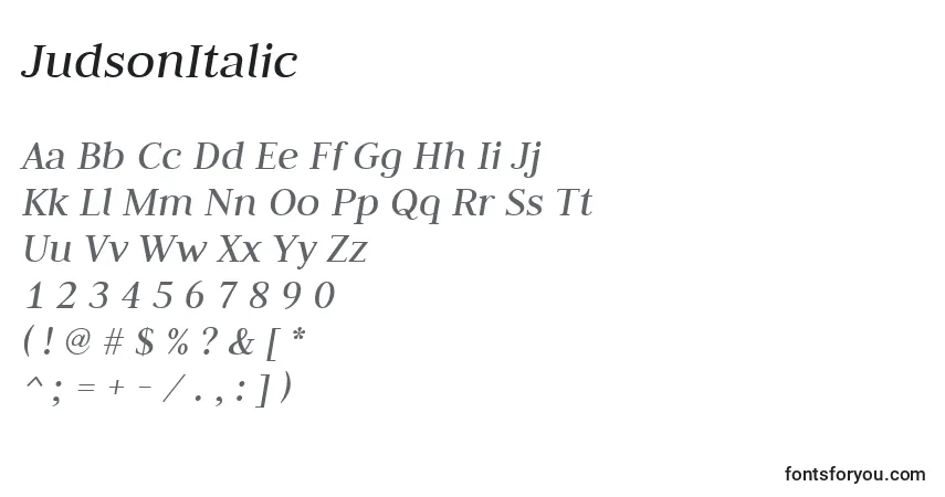 A fonte JudsonItalic – alfabeto, números, caracteres especiais