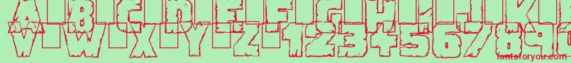 DemolitionCrack-Schriftart – Rote Schriften auf grünem Hintergrund