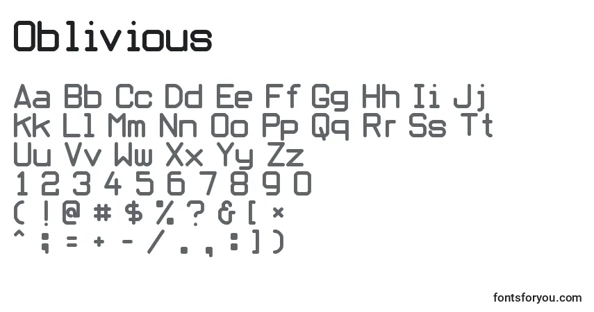 Schriftart Oblivious – Alphabet, Zahlen, spezielle Symbole
