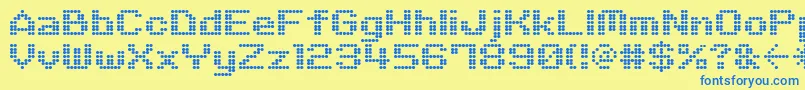 フォントM06Quadra – 青い文字が黄色の背景にあります。