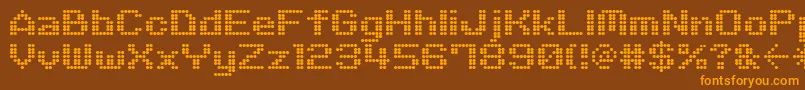 フォントM06Quadra – オレンジ色の文字が茶色の背景にあります。