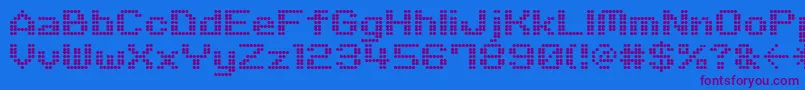 フォントM06Quadra – 紫色のフォント、青い背景