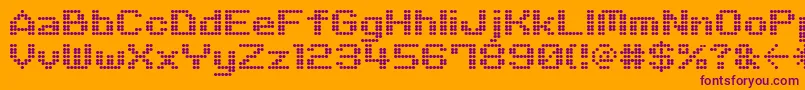 M06Quadra-fontti – violetit fontit oranssilla taustalla