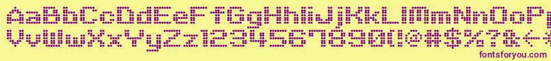 フォントM06Quadra – 紫色のフォント、黄色の背景