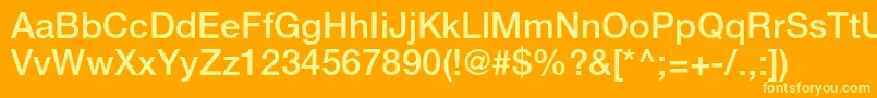 HelveticaLt65Medium-Schriftart – Gelbe Schriften auf orangefarbenem Hintergrund