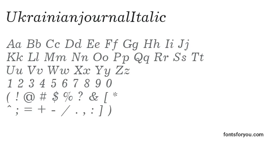 A fonte UkrainianjournalItalic – alfabeto, números, caracteres especiais
