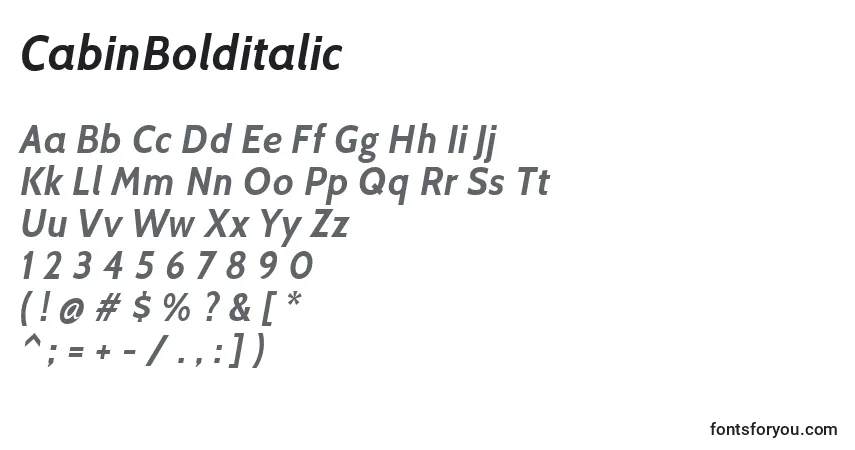 Czcionka CabinBolditalic – alfabet, cyfry, specjalne znaki