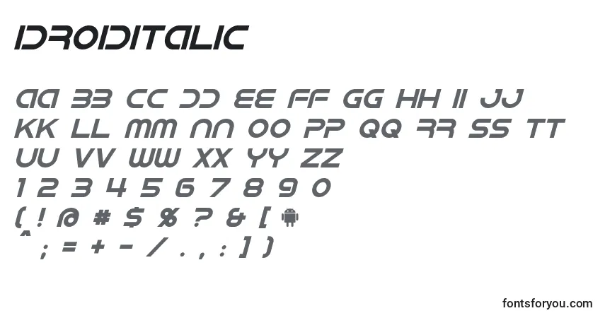 Schriftart IdroidItalic – Alphabet, Zahlen, spezielle Symbole