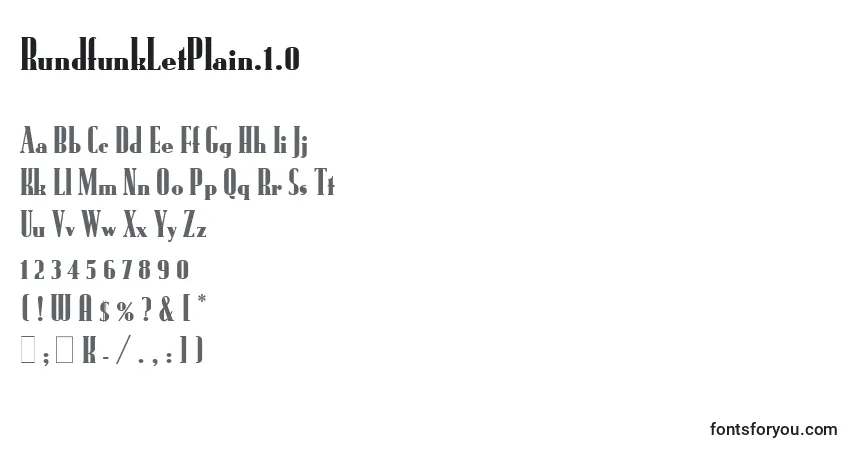 A fonte RundfunkLetPlain.1.0 – alfabeto, números, caracteres especiais