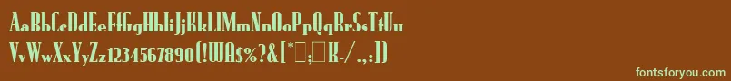 フォントRundfunkLetPlain.1.0 – 緑色の文字が茶色の背景にあります。