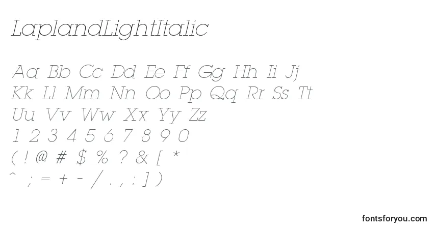 Schriftart LaplandLightItalic – Alphabet, Zahlen, spezielle Symbole