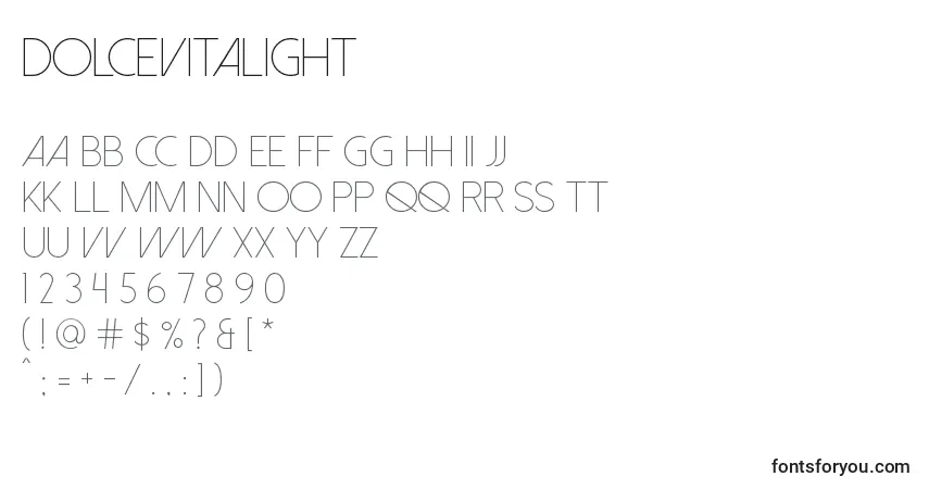 Czcionka DolceVitaLight – alfabet, cyfry, specjalne znaki