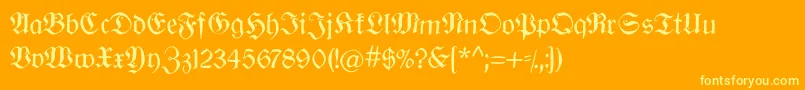 Oldberlin-Schriftart – Gelbe Schriften auf orangefarbenem Hintergrund