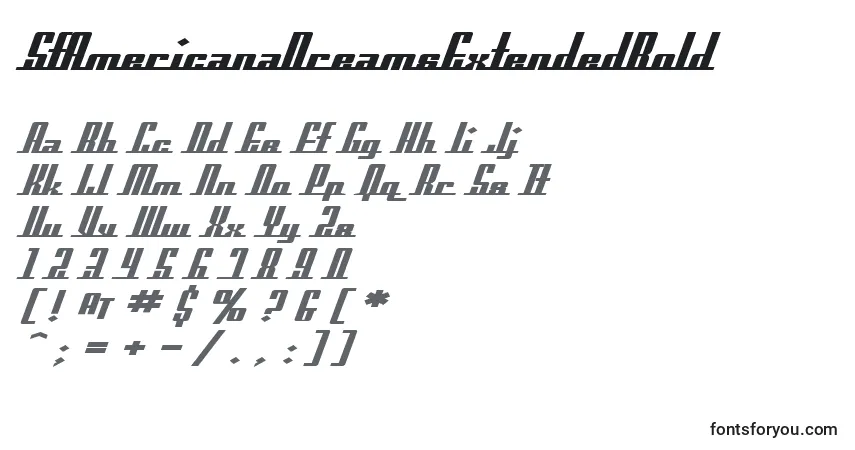 A fonte SfAmericanaDreamsExtendedBold – alfabeto, números, caracteres especiais