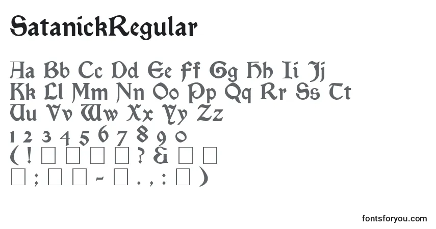 Schriftart SatanickRegular – Alphabet, Zahlen, spezielle Symbole