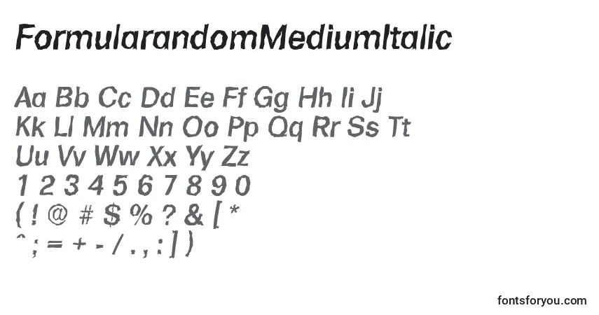 A fonte FormularandomMediumItalic – alfabeto, números, caracteres especiais