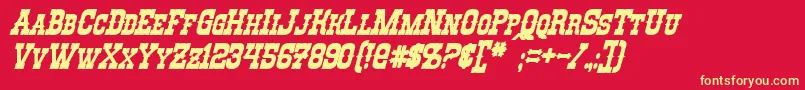 RioOroBoldItalic-Schriftart – Gelbe Schriften auf rotem Hintergrund